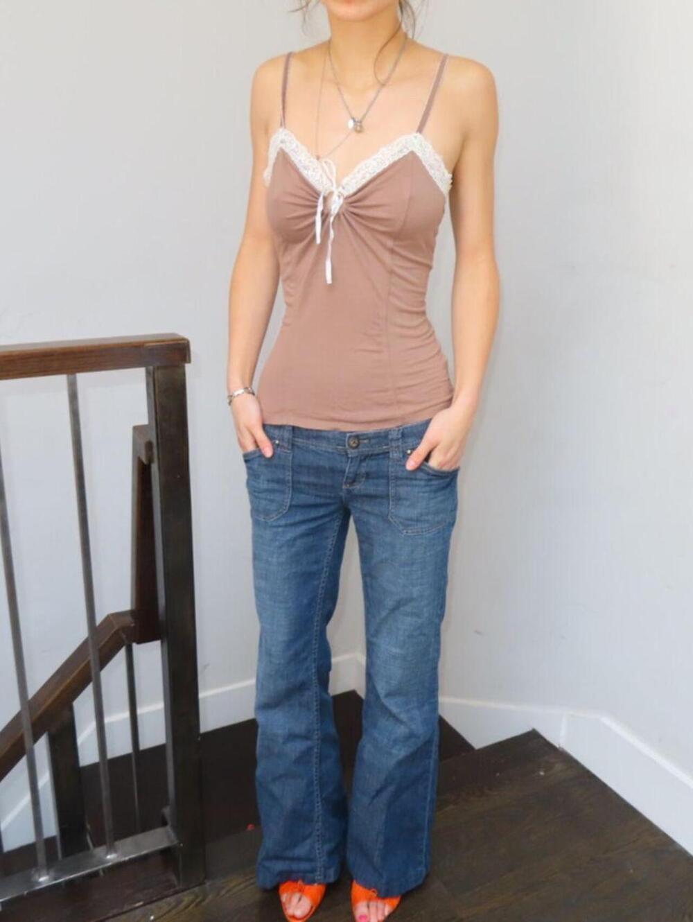Guess Women's Brown and White Vests-tanks-cami
